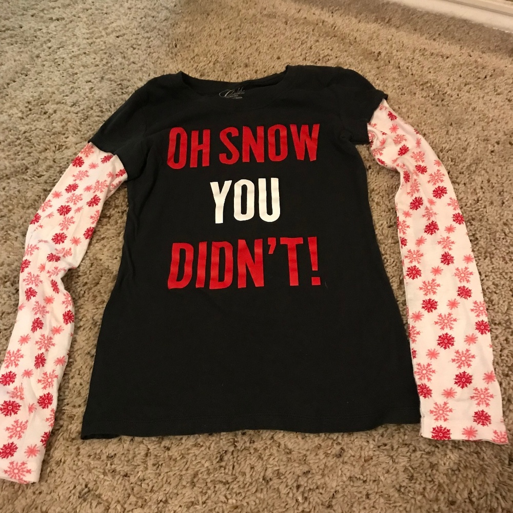 Girls' Mock 2-piece Long-Sleeved Winter Snow Tee Shirt T-Shirt Top Sz Medium VGC